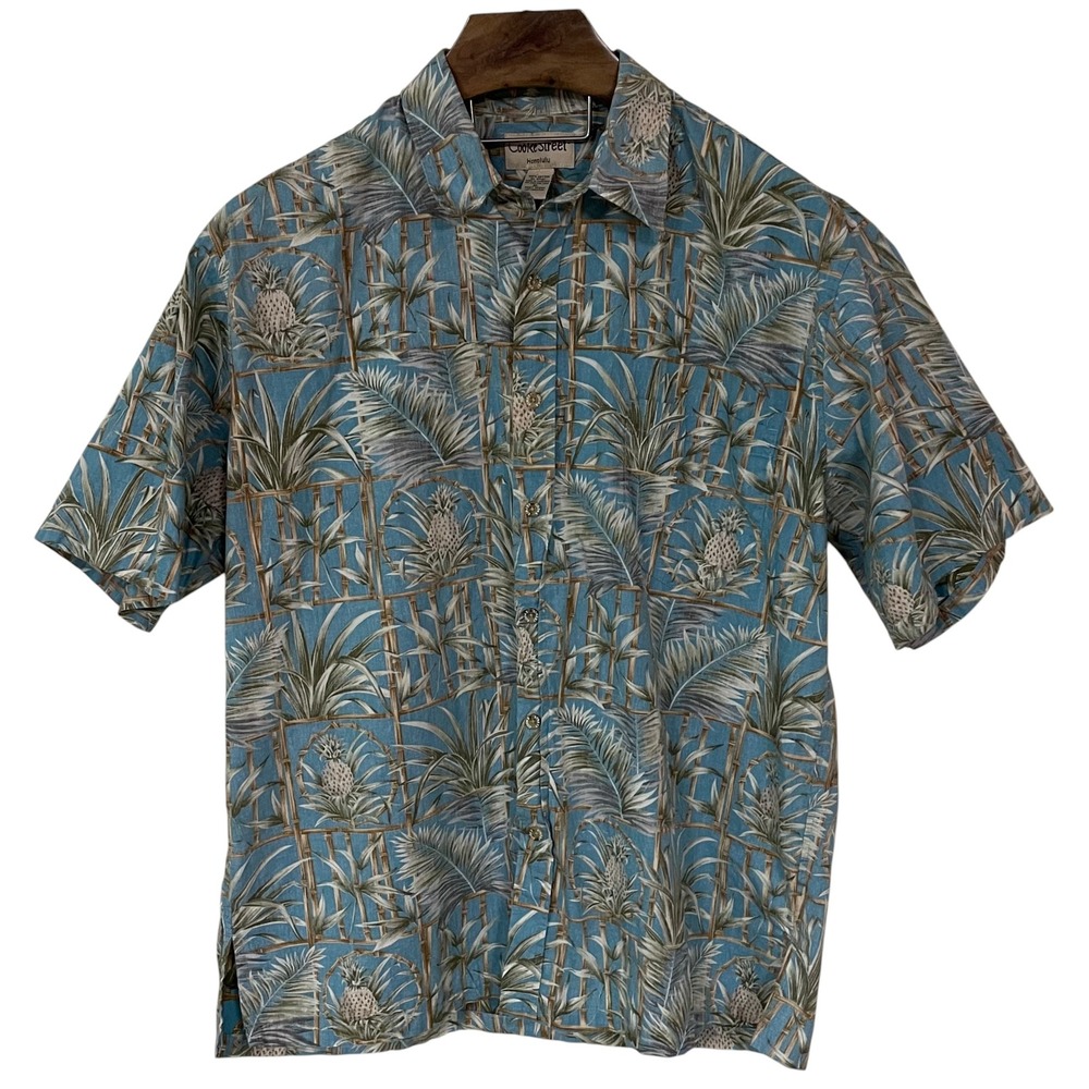 Vtg Cooke Street Honolulu Mens Reverse Print Blue Pineapple Hawaiian Shirt XL
